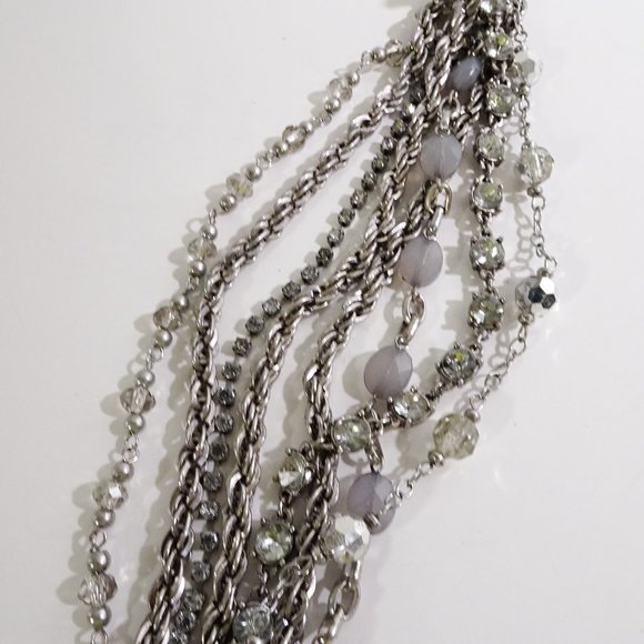 Ann Taylor LOFT  8 Layer Rope Stone Bead Antique Silver Toggle Bracelet NWT 29.5 - Picture 6 of 6